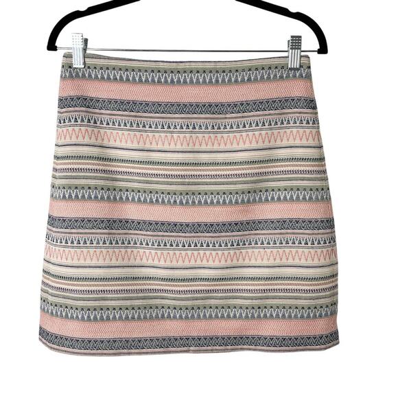 Loft Women's Mini A-Line Skirt 2 Textured Tapestry Striped Pink & Blue Lined - Picture 1 of 6